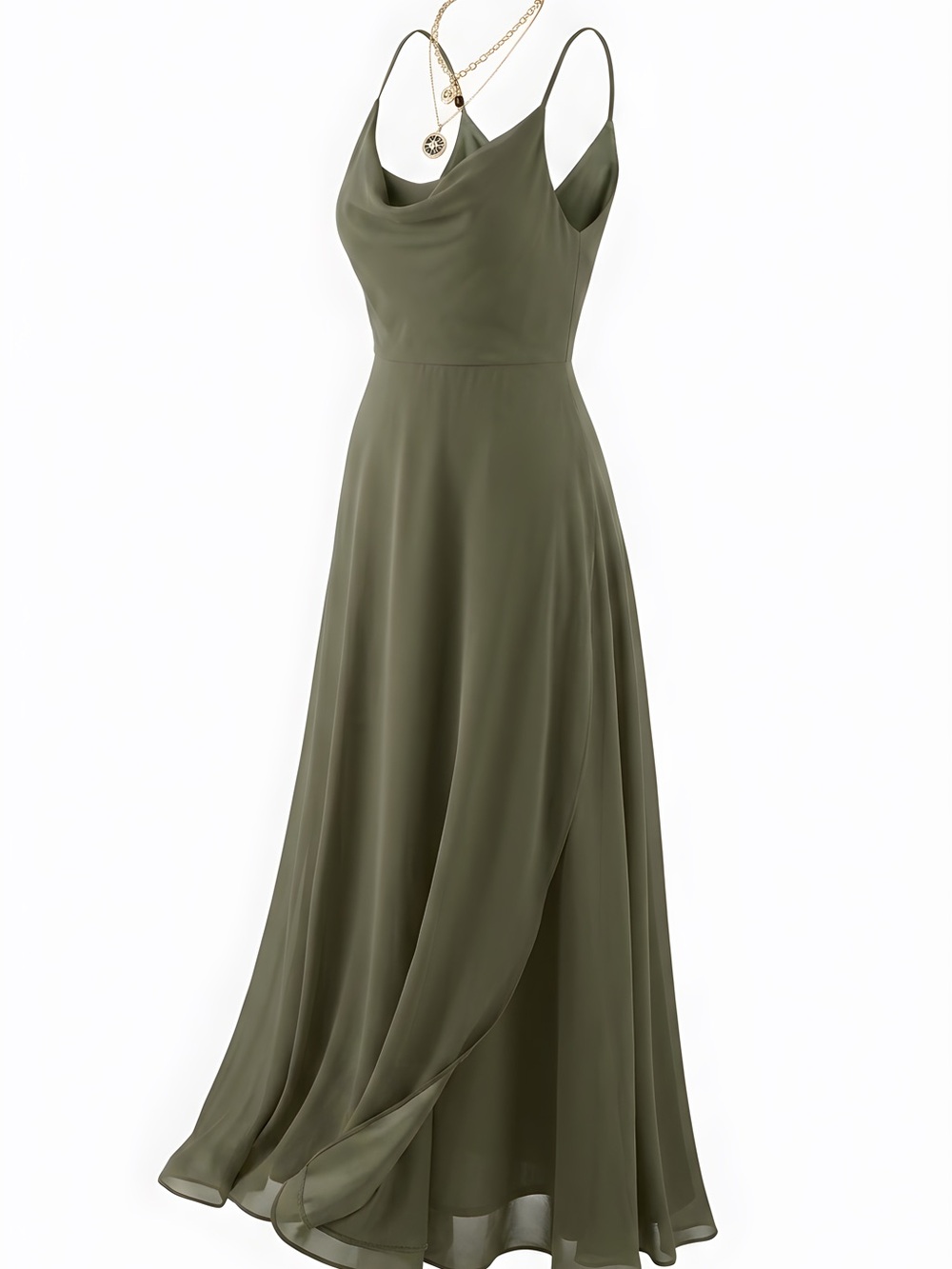 Jenny Yoo Olive Cowl-Neck Maxi Dress